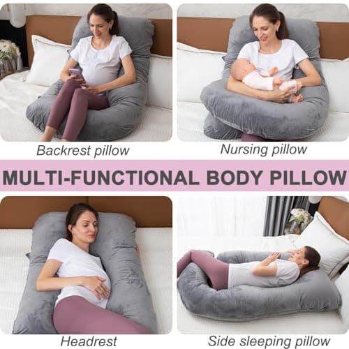 Coussin de Grossesse Complet en Forme de U avec Housse Amovible pour Femmes Enceintes, Coussin de Grossesse pour Dormir, Soutien pour Le Dos, Les Jambes, Le Ventre,(Mousse à mémoire de Forme,Gris)