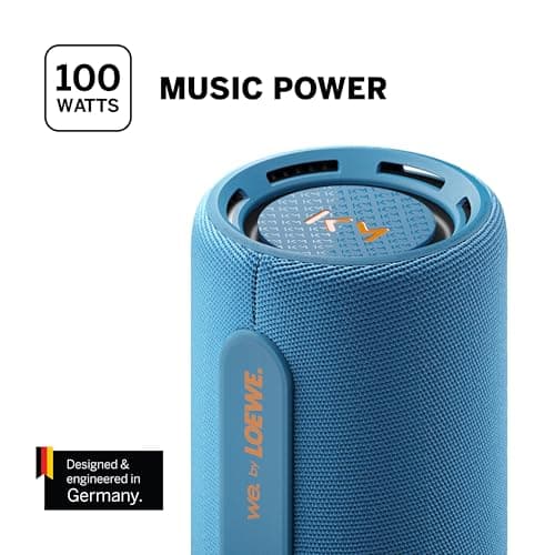 LOEWE We Hear Pro, Haut-Parleur Bluetooth en coopération avec Kylian Mbappé, 100 W, résistant à l'eau IPX6, Portable, Rechargeable, qualité Audio cristalline, Longue durée de Batterie, Denim, Bleu.