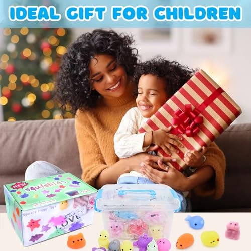 HOVIBU 50 Pièces Kawaii Mochi Squishy Toys, Mignon Mini Squishies Squeeze Animaux Jouets Anti Stress, pour Cadeau d'anniversaire, Fête d'enfant Cadeau de Noël Pâques