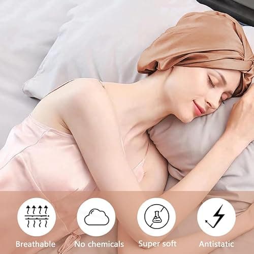 townssilk Bonnet de nuit 100% soie de mûrier pour femme, bonnet de nuit 16 momme en soie, bon pour les cheveux, protège les cheveux, bonnet de nuit en soie, double couche,Cinnamon