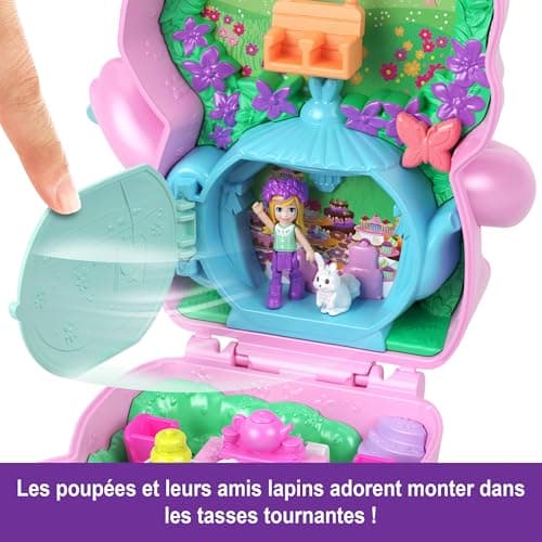 Polly Pocket Coffret Jardin Lapin Jouet de voyage avec 1 mini-figurine, lapins, nourriture et accessoires de mode, JCR40