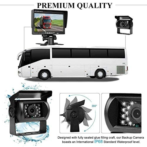 12V-24V 18 IR LEDs Vision Nocturne Étanche Caméra de recul avec 49ft 4 Broches Aviation Extension Câble + 7 Pouces Couleur TFT LCD HD Ecran Moniteur de Véhicule pour Voiture Bus RV Camion Remorque