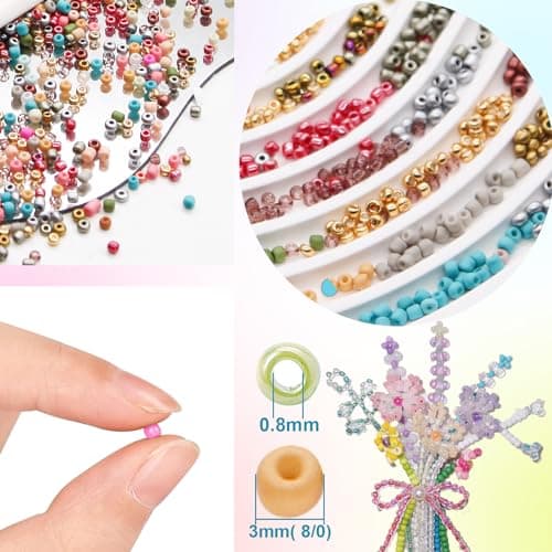 EuTengHao Perles de rocaille en verre pour kit de fabrication de bracelets, petites perles 8/0 pour bracelet, collier, bijoux, bricolage (3mm, 48 couleurs, verre dépoli et verre laqué)