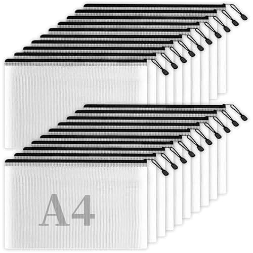 20 Pcs Pochette Document A4, pochette rangement PVC Mesh, Transparentes Document Dossier Étanche Sac Plastique Zip, Pour Voyage Fournitures Bureau, Pochette Zip Cosmétique