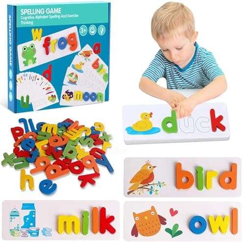 ChaneeHann Alphabet Enfant,Lettres de Scrabble,Puzzle Alphabet-28 Cartes 52 Blocs de Lettres,Montessori PréScolaire Apprentissage PréCoce Cadeau éDucatif,Jeux Educatif 3-8 Ans,Jouet Enfant éDucatif