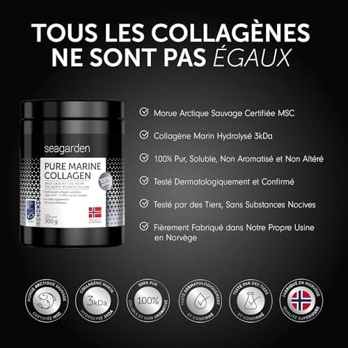 Seagarden Collagène marin en poudre pur (Type I et III) |Pour les articulations, les Os, les Muscles, la Peau | Pre Workout Booster Puissant | Non aromatisé |300g 2 mois (Sans saveur)