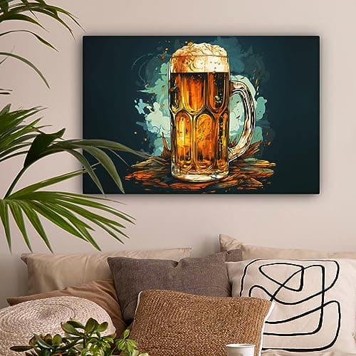 MuchoWow© Impression sur Toile Decoration Murale Peinture 60x40 cm Tableaux Decoratifs Muraux Décoration Chambre Rétro - Bière - Pulpe - Verre - Peinture - Bleu