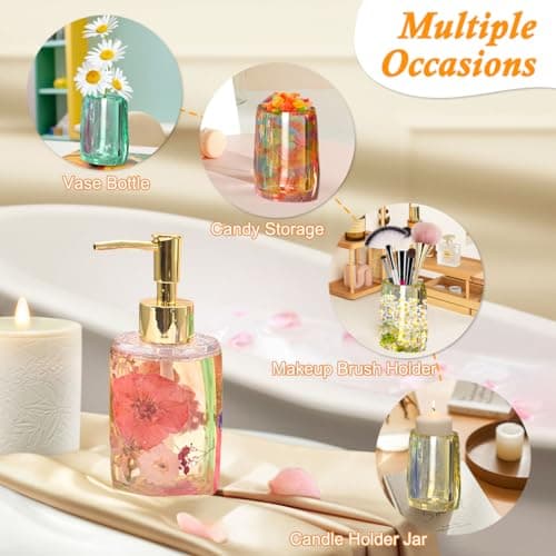 Koonafy 6 Pcs Moule Resine Epoxy,Moule en Siliicone avec Pump and Paille, Distributeurs de lotion moules époxy pour cuisine, salle de bain, porte-stylo