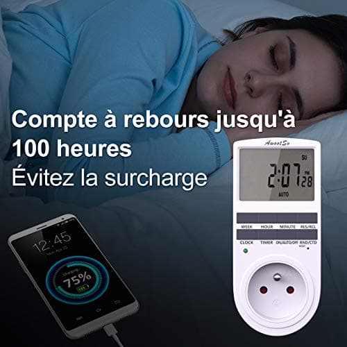 Awootsv Prise Programmable Digitale avec Compte à rebours Minuterie Numérique Journalier/Hebdomadaire Programmateur Prise Electrique avec Ecran LCD et Mode Aléatoire Antivol (2 Pack)