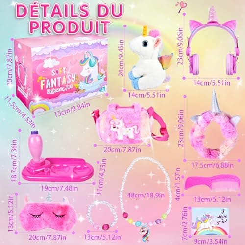 Joellfuner Peluche Licorne Cadeau Fille, Licorne Jouet AVCE Bijoux Enfants, Licorne Kit Bracelet, Sac Licorne, Licorne Serre Tête, Cadeau Anniversaire Fille, Noël Cadeau pour Enfants 6 7 8 9 Ans