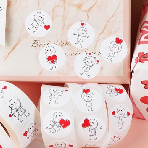 500Pcs Etiquette Autocollante Coeur Rouge Bonhomme Allumette Sticker Adhésif 2,5cm Amour Remerciement Décoration Carte de Voeux Emballage Cadeau Enveloppe pour Saint-Valentin Mariage