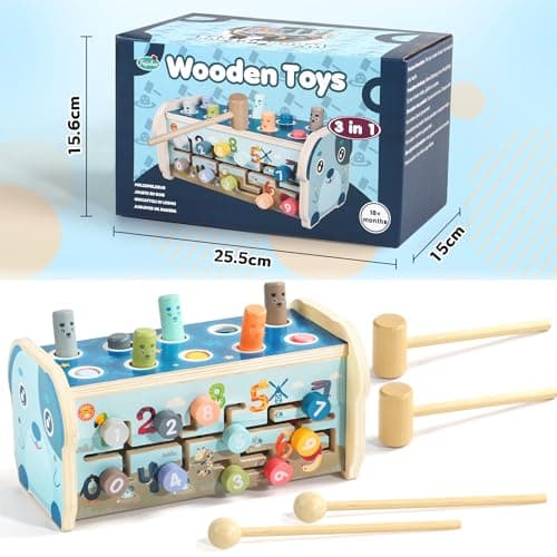 Fajiabao Jouet Bebe 1 an-Jouet Enfant 1 an Jeux Montessori 1 an Xylophone Bebe Jeux en Bois Bebe Cadeau 1 2 an Fille Garcon 3 en 1 Jeu Educatif 1 2 an Bebe avec Jeu de Taupe, Jeu Match de Numéro