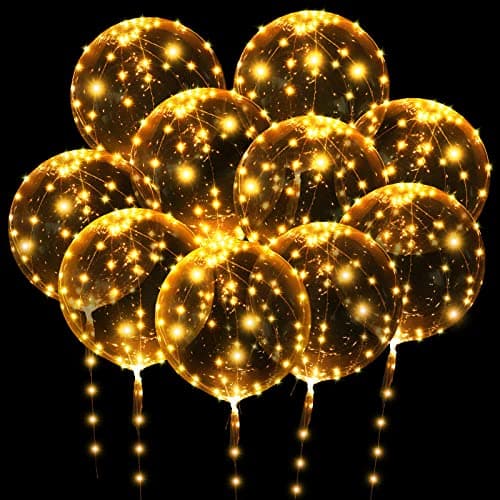 OSDUE LED Ballons, Paquet de 10 Ballons Lumineux, 24 Pouces Ballons Bobo à l'Hélium Transparent avec 10 Guirlandes Lumineuse pour la Saint Valentin Halloween Noël Mariage Décoration (Couleur chaude)