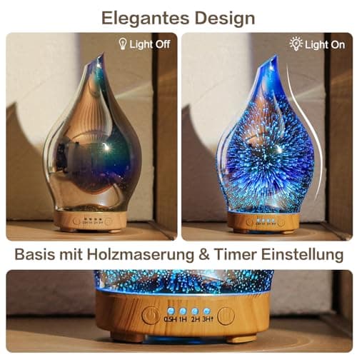Porseme Aroma Diffuser Luftbefeuchter 100ml,Handgeblasen 3D Luftbefeuchter Ultraschall Leise 7 farbwechselnde LEDs Raumbefeuchter BPA Frei für Wohnung Yoga Spa mit Timer (Silver)
