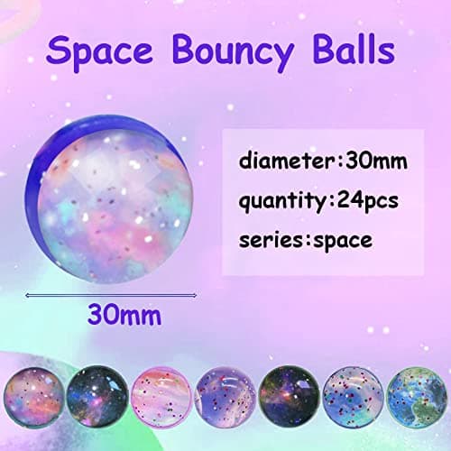 Jatidne 24 Pièce Balle Rebondissantes Enfant Espace Cadeau Anniversaire Enfants Invites 30mm Diamètre Decoration Pinata Anniversairee