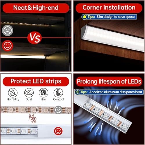 Éclairage LED sous l'armoire, 8 pcs, 30 cm, V-Shape, 16 Watts, 1600 Lumens, Blanc Pur (6000K), Design Élégant, Illumination Ultra-Lumineuse