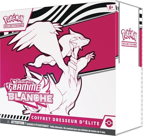 Pokémon: Coffret Dresseur d’élite Écarlate et Violet – Flamme Blanche – Reshiram (1 Carte Promo Entièrement Illustrée de Boréas, 9 Boosters et des Accessoires de Jeu Premium)