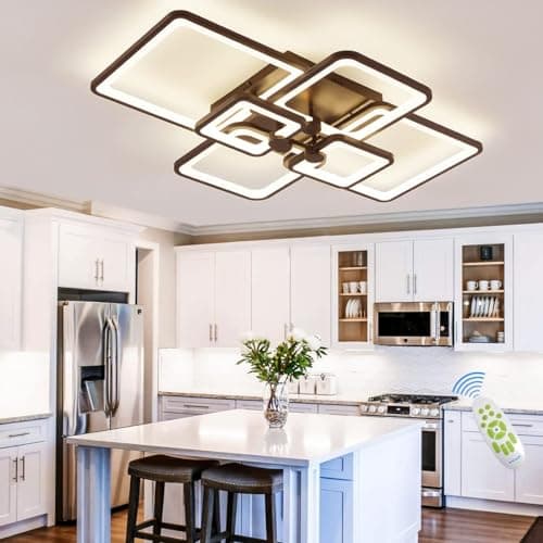 HIHIHOMY Plafonnier Led Dimmable, Plafonnier Moderne LED Lustre Salon Dimmable 78W 6 Rectangle Géométrique Plafonnier de Salon Éclairage de Plafond Multifonctionnel pour Chambre, Bureau, Noire