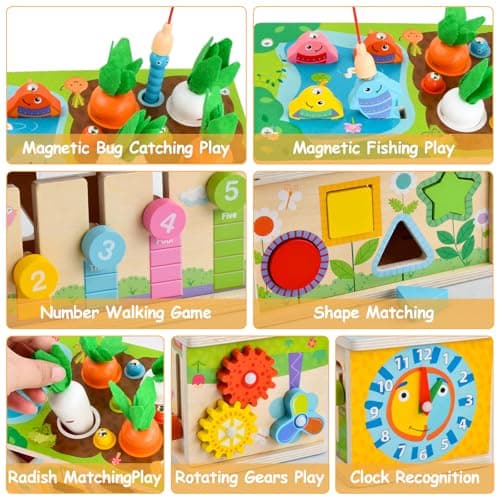 Focenat Jouet Enfant Montessori en Bois, 9-in-1 Jeu de Pêche Magnetique Éducatif, Jouet Motricité Fine pour Bébé 3 4 Ans, Cadeau Garçons Filles