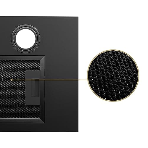Ciarra Hotte Aspirante Encastrée - Hotte de Cuisine Intégrée - 300 m3/h - 52cm - Evacuation ou Recyclage - Filtre Charbon NON Inclus - 3 Vitesses - LED Eclairage - Noir - CBCB5913A