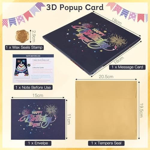 Carte d'Anniversaire avec Musique & Lumières, Blowable Carte Pop Up Anniversaire, Carte Anniversaire 3D Feux d'Artifice, Carte d'anniversaire avec Enveloppe pour Famille Amis