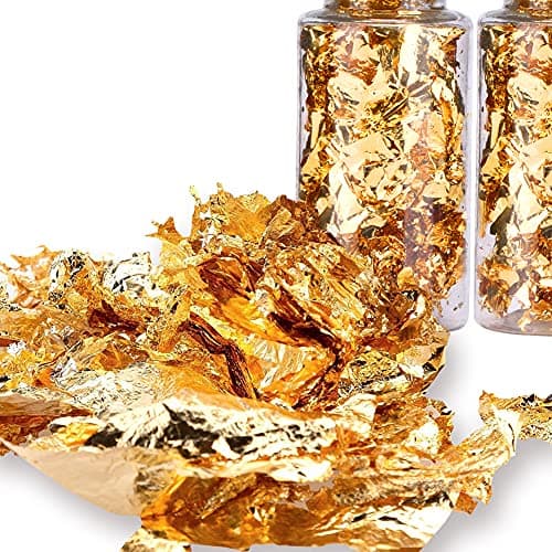 2 Bouteille Feuille d'Or, Flocon d'Or Alimentaire Gâteau Chocolat Décoration Flocon Bricolage Artisanat Feuille d'Or Maison Restaurant Décor Feuille d'Or(2)
