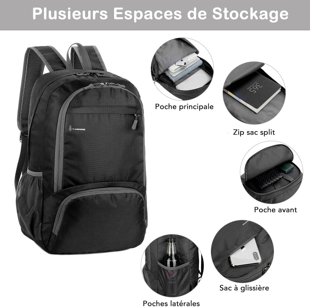 30L Sac À Dos Imperméable Pliable Haute Capacité Ultralight Robust Pour Randonnée Camping Voyage Outdoor Hommes Femmes (noir)