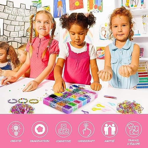 EITEYI 8000+ Elastique Bracelet Kit Enfant[Amélioré] 54 Grilles Bricolage Élastique Loom Bands Kit,Bracelet Fille Kit Fabrication Creation, Cadeaux Creation Anniversaire pour Fille