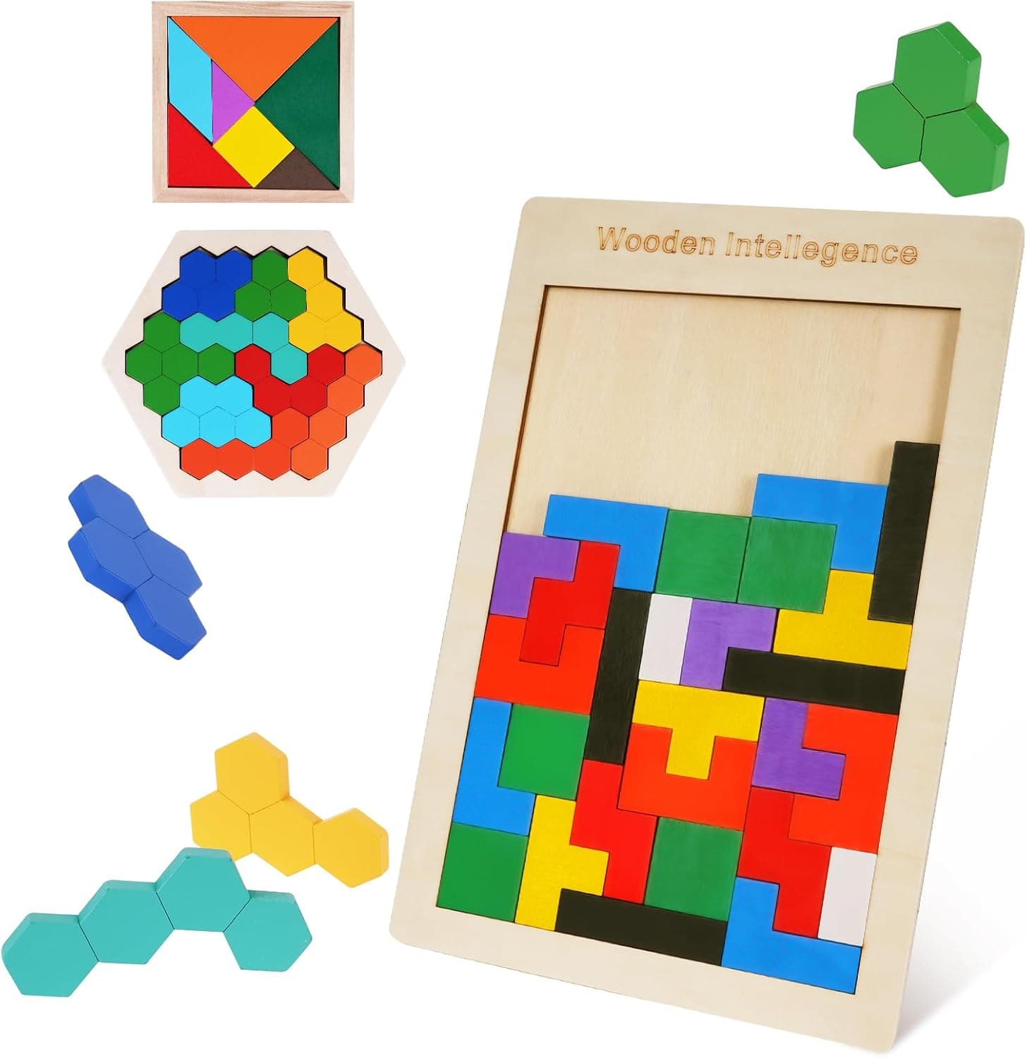 Ainiv Tangram Puzzles, Ensemble de Puzzles D'intelligence en Bois 3 en 1