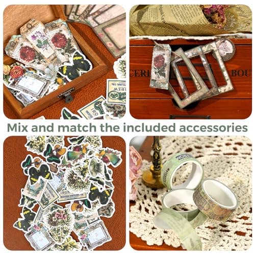 Funto Kit de scrapbooking (185 PCS), Chapitre médiéval - Forêt verte, parfait pour les matériaux de scrapbooking à bullet, les planificateurs DIY, l'artisanat et le collage