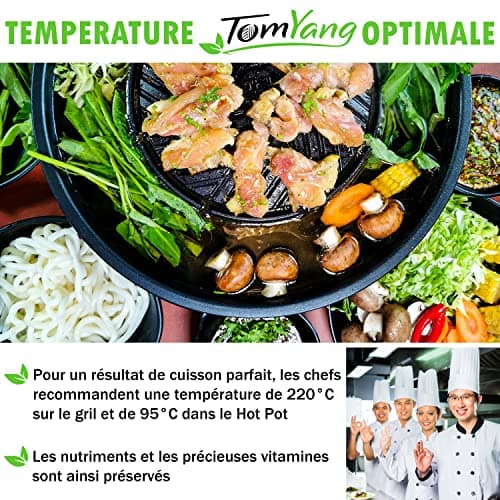 TomYang Hot Pot, barbecue thaïlandais et hot pot original, BBQ thai électrique multicuiseur, revêtement suisse, design allemand, +100 vidéos de recettes. Barbecue coréen de table, appareil raclette