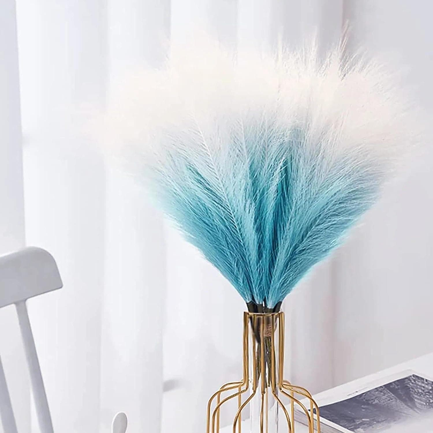 Pampa 30 Pièces Fleurs Séchées Herbe de la Pampa 55cm Fleur Sechees Naturel Décoration Fleur Sechees, Pampa pour Mariage Maison Décor Bohème Salon (Bleu Dégradé)