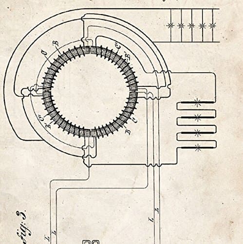 Nacnic - Pack 4 Fiches Brevets Electricité - Affiche Inventions et Anciens Plans Style Vintage. Ampoules, transistors, résistance.