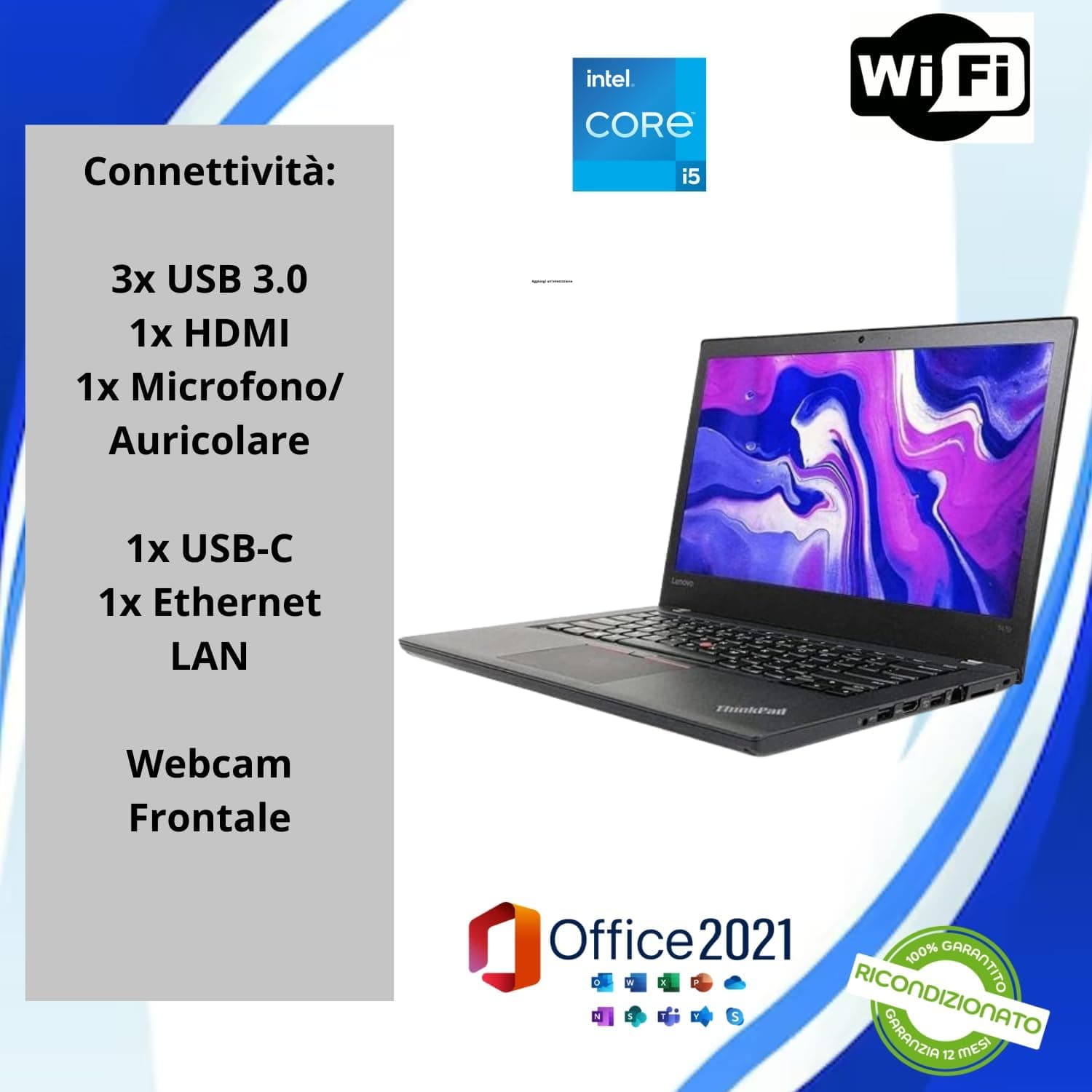 Lenovo ThinkPad T470 14" Full HD 1920 x 1080 Intel Core i5 7200U 256 Go SSD 8 Go RAM Windows 11 Home Webcam Ordinateur portable (reconditionné), noir anthracite