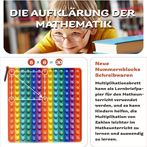 KICOSOADT Pop It, Jeu de société de Multiplication, modèle de Multiplication pour l'école Primaire, Aide Certains Enfants à surmonter Les difficultés de calcul (9 * 9arc-en-Ciel)
