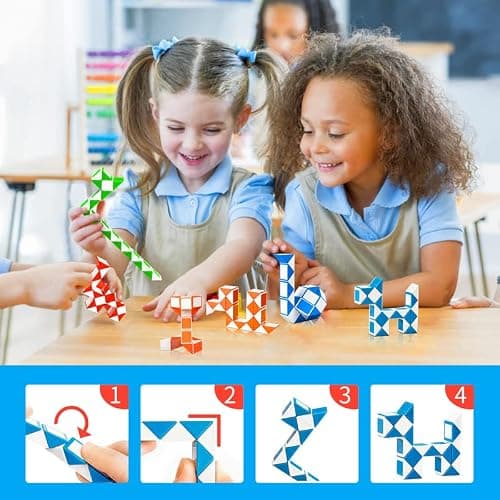 Niaetuto 24 Blocs Serpent Magique,Magique Snake,Magic Snake en Plastique,Mini Puzzle Cube,Cadeau Anniversaire Enfants,3D Magic Snake Puzzle Cube,Jouets De Fête pour Enfants