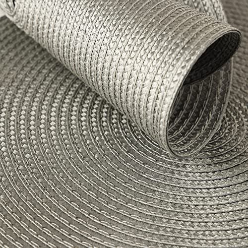 Set de Table Lot de 6,12.6 inch,Set de Table Rond Set de Table Plastique Polypropylène Lavables pour la Cuisine, la Table à Manger, Les fêtes, Les Mariages(Gris)