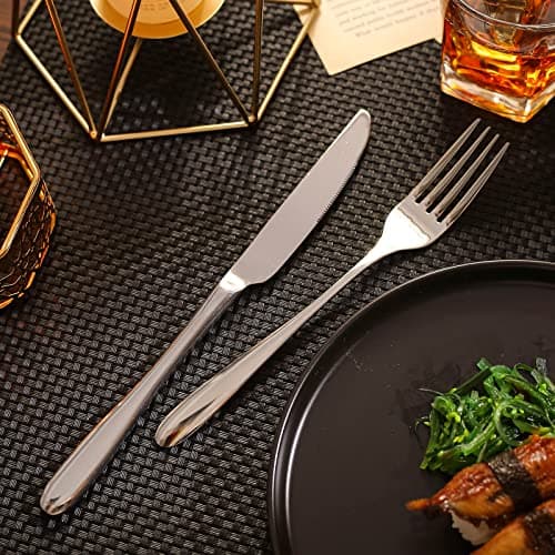 CAOPAOTI Ensemble couverts de table 24 pièces, Service de couvert acier inoxydable pour 6 personnes, Set ménagére avec steak couteau et fourchette cuillère, passe au lave-vaisselle et poli miroir
