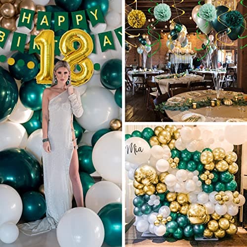 Décoration Anniversaire 18 Ans Vert Or - Ballons, Bannière Joyeux Anniversaire - Déco Fête pour Fille Homme