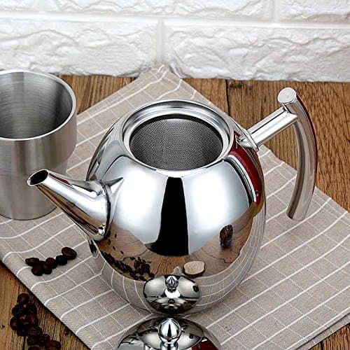 Wytino Cafetière en Acier Inoxydable, Ensemble de théière en Acier Inoxydable avec Filtre et Couvercle pour infuseur, Pot de diffuseur Grande capacité pour thé en Vrac, thé Vert(1L)
