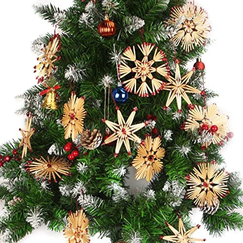 Bluelves Decoration Sapin Noel, 27pcs Decoration Sapin en Paille, Ornement d'arbre de Noël Paille, Pendentif Arbre de Noël Paille, Naturelle Suspension en Paille pour Deco Sapin Noël