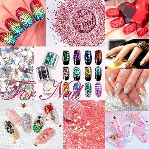 Sugeru®Maquillage Paillettes Visage Festival-12 Couleurs set,Fluorescent Paillette pour Visage,Corps,Cheveux,Ongles,Halloween,Fête,Noël,Fluorescent Paillette,Paillettes de Corps,Gel (12-2.5g/pcs)