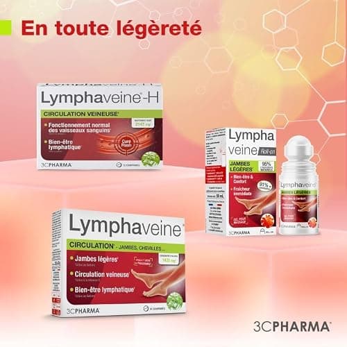 LYMPHAVEINE | SOUTIEN POUR UNE CIRCULATION VEINEUSE ET LYMPHATIQUE OPTIMALE | JAMBES LÉGÈRES ET BIEN-ÊTRE | BOITE DE 30 COMPRIMÉS LOT DE 2 - 3C PHARMA