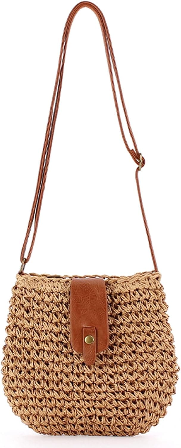 Sac en Paille Femme, Sac à BandoulièRe en Paille pour Femme, Style Boho Fait Main Avec Bandoulière et Fermeture Éclair, pour Plage, Voyage et Prendre des Photos