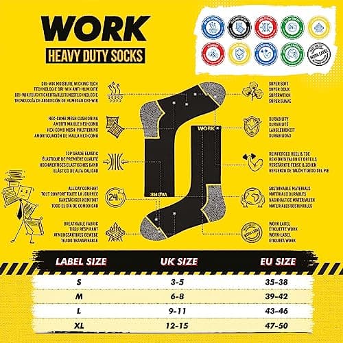 SOXCO chaussettes de travail homme 43-46 10 Paires, WORK socks lot de 10 paires, 43/46