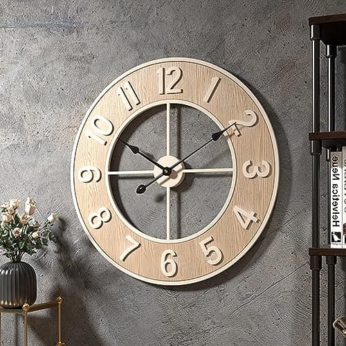 Lidzopas Grande Horloge Murale silencieuse, Horloge Murale Moderne en Grain de Bois avec Chiffres Arabes pour Salon Chambre Bureau Salle de Classe - 60 cm
