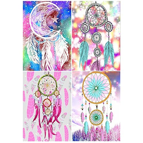 DCIDBEI Diamond Painting Attrape Reve Lot de 4 30x40 cm Peinture par Numéros Attrape Rêves Broderie Diamant Attrape Reves Enfants et Filles Point de croix Mosaïque Diamant Perle Attrape-rêve Adulte