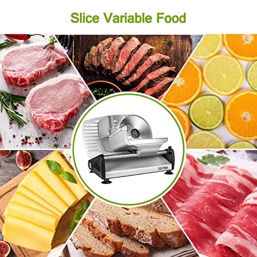 Trancheuse Électrique, Trancheuse à Jambon avec Interrupteur Sécurité Enfants, Lame en Acier Inoxydable, Epaisseur Réglage de 0-15mm pour Jambons, Saucissons, Pains, Viandes etc, 150W