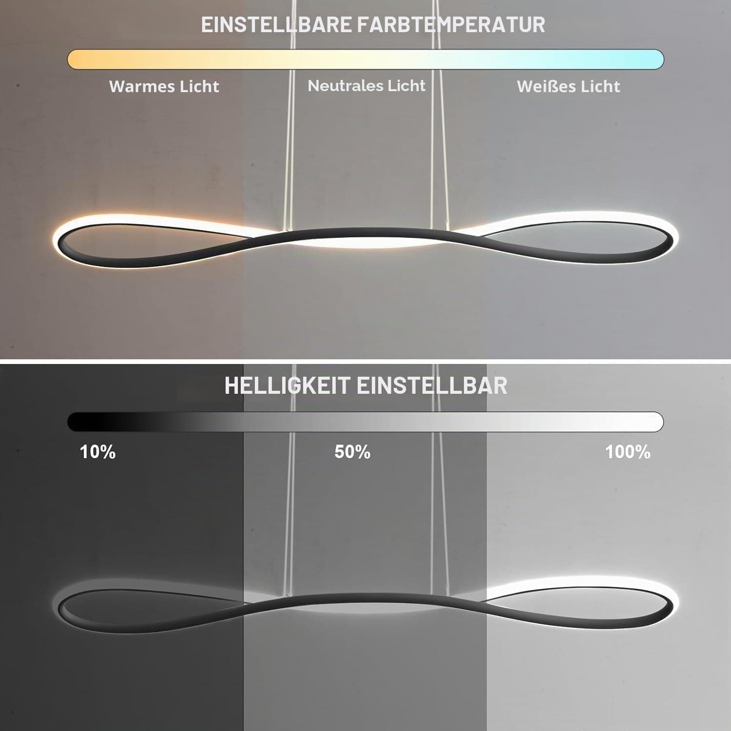 LED Suspension Luminaire 76W Lampe Suspendue à Dimmable, Lustre Chambre Réglable en Hauteur, Moderne Plafonnier LED Suspension pour Salle à Manger Salon Cuisine, 3Ring Φ20+40+60cm (Black 120cm)
