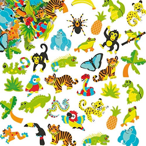 Baker Ross Lot de 100 Autocollants en Mousse - Motif Jungle et forêt Tropicale